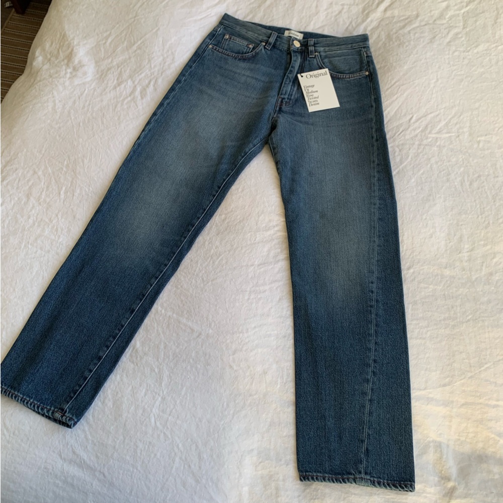 NWT Toteme Cropped High Rise Straight Leg Original Jeans Washed Blue 405 - Picture 5 of 13